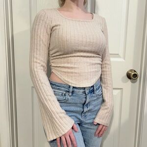 Cream Soft Flounce Long Sleeve Top